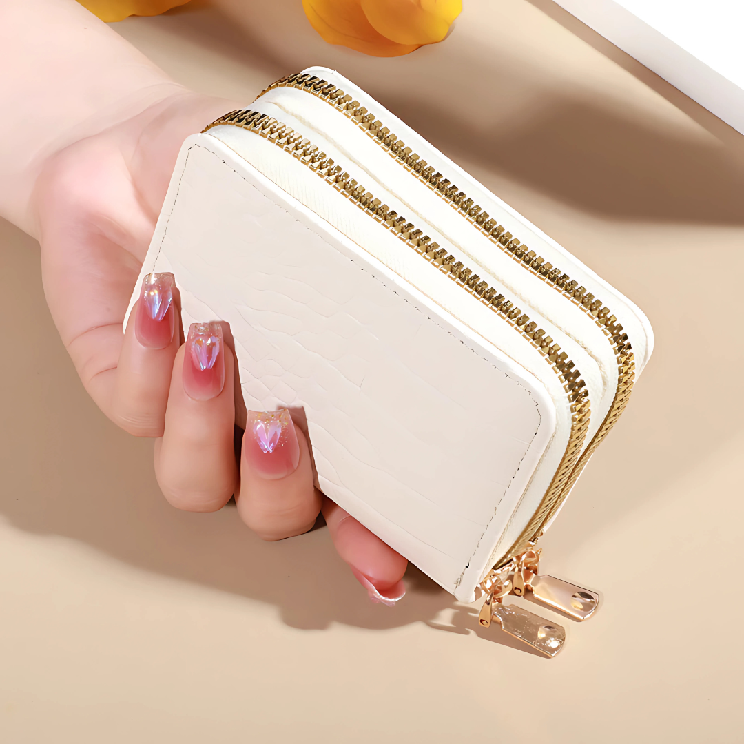 Elegant Women’s Multi-Card Wallet Double Zipper PU Leather Clutch Purse