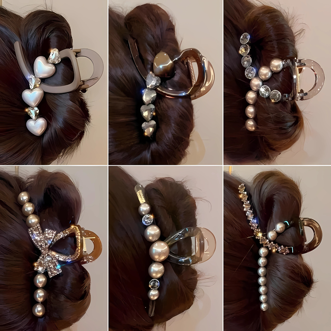 Korean Pearl Rhinestone Acrylic Hair Claw Clip for Women