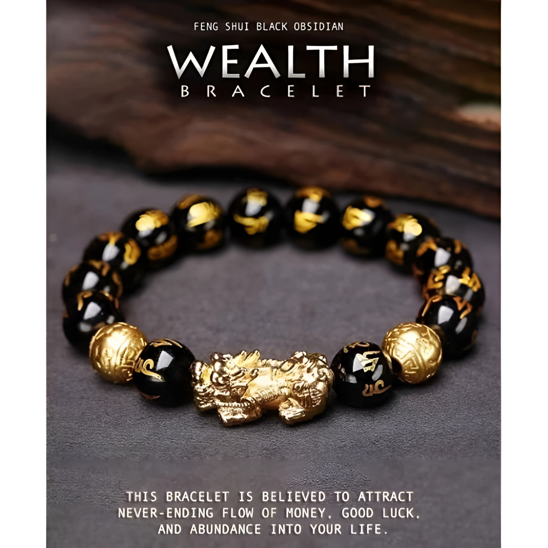 Feng Shui Black Obsidian Pi Yao Wealth Bracelet