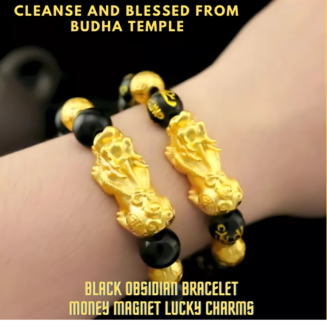 Feng Shui Black Obsidian Pi Yao Wealth Bracelet