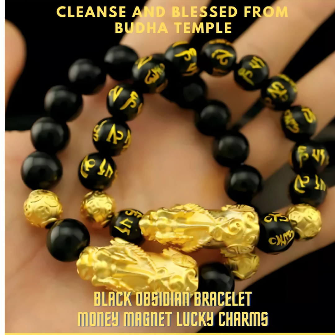 Feng Shui Black Obsidian Pi Yao Wealth Bracelet