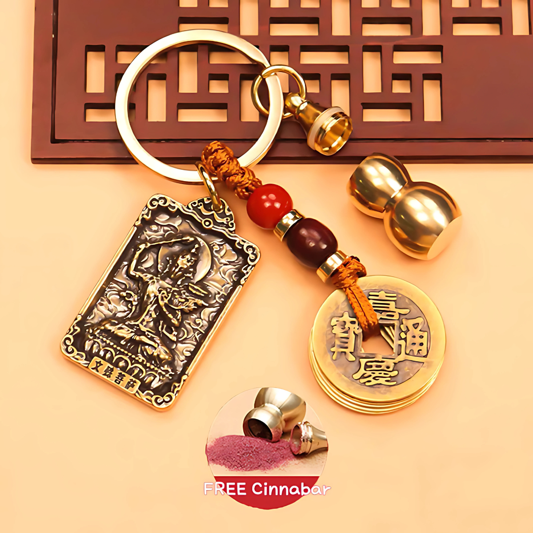 2026 Feng Shui Lucky Charm Keychain – 12 Zodiac Five Emperor Coins & Protection Buddha
