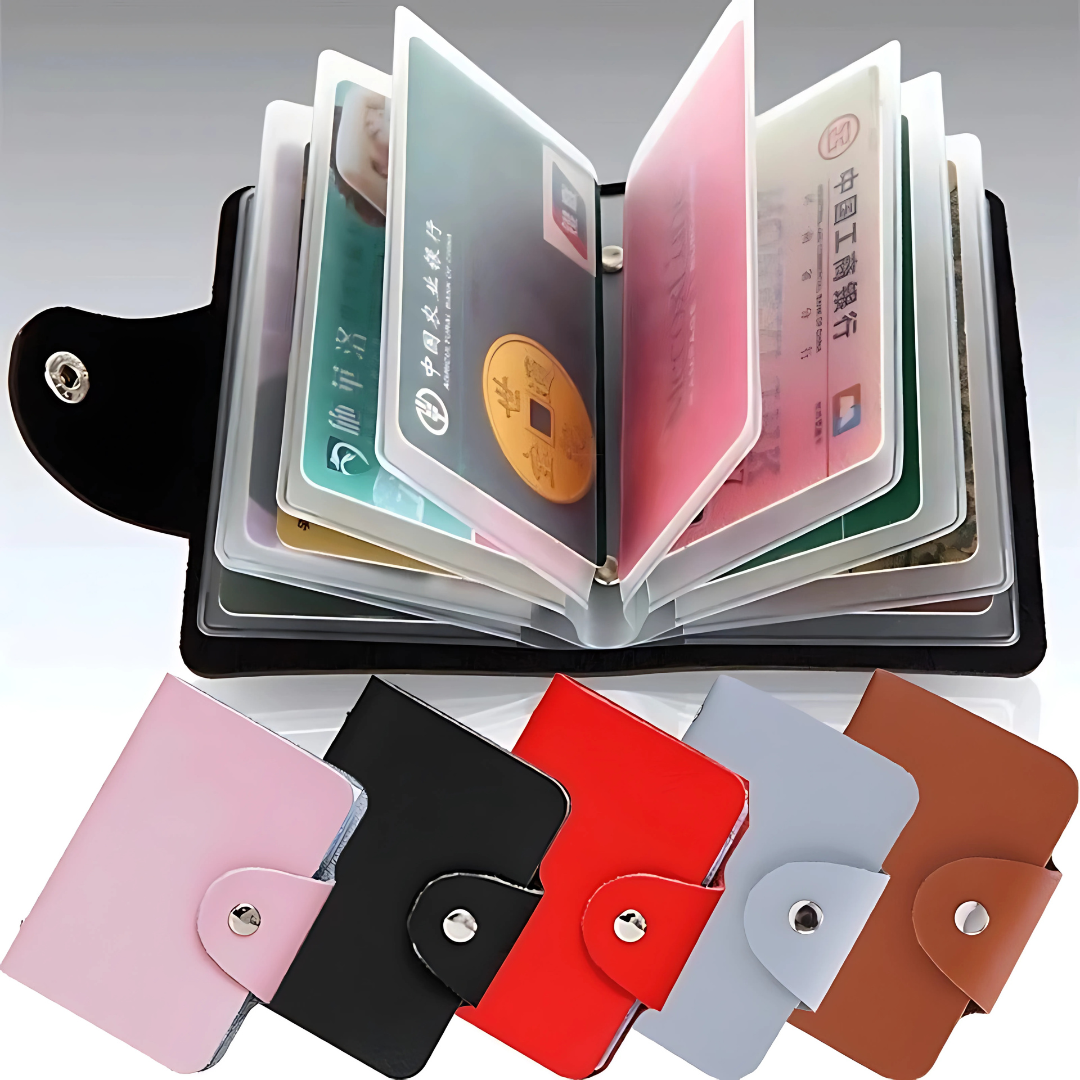 PU Leather Card Holder Wallet 24-Slot Business & ID Organizer