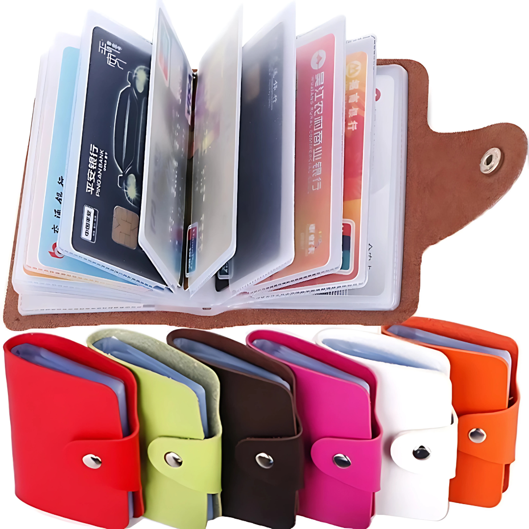 PU Leather Card Holder Wallet 24-Slot Business & ID Organizer