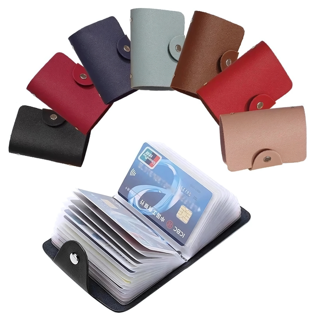 PU Leather Card Holder Wallet 24-Slot Business & ID Organizer