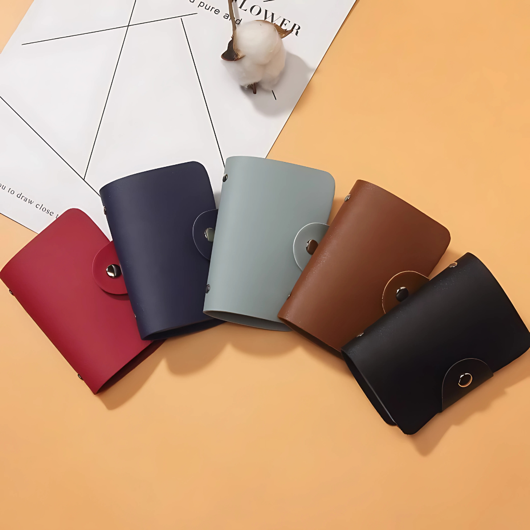 PU Leather Card Holder Wallet 24-Slot Business & ID Organizer