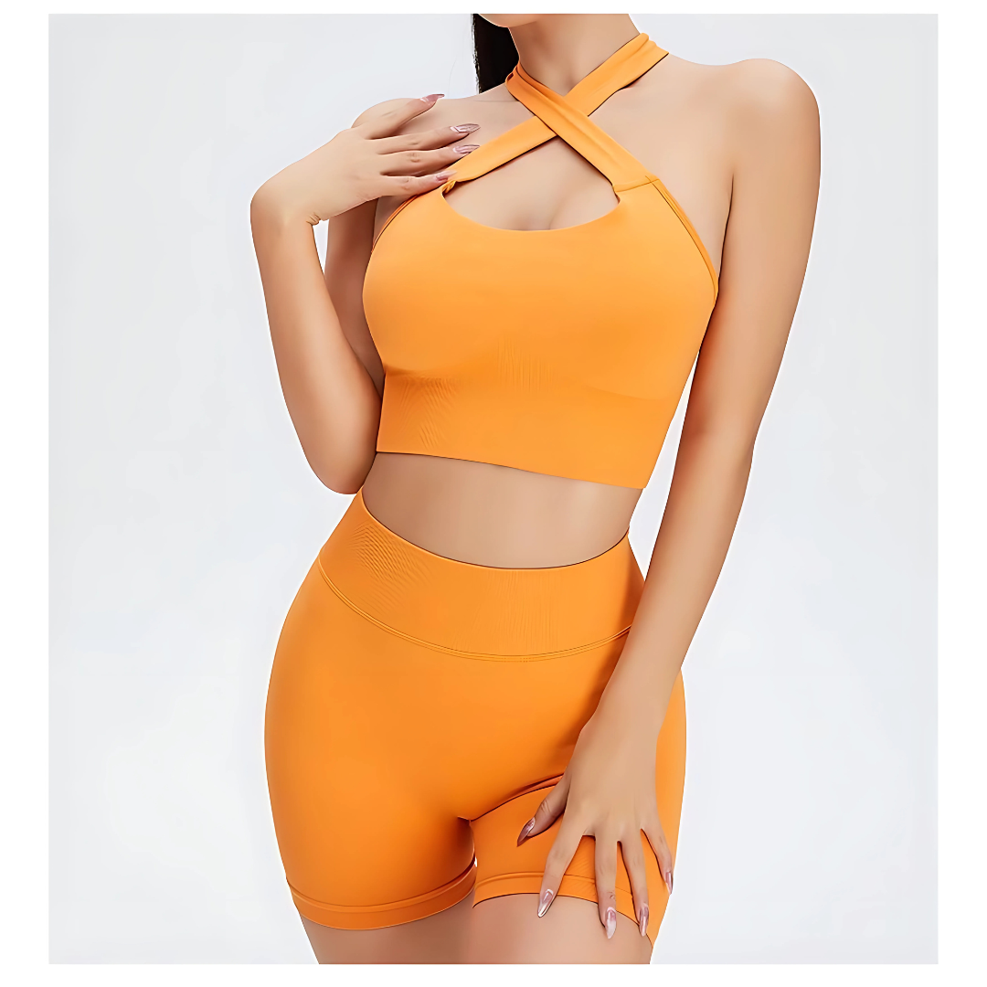 Women’s High Waist Sports Set Gym Shorts & Sports Bra