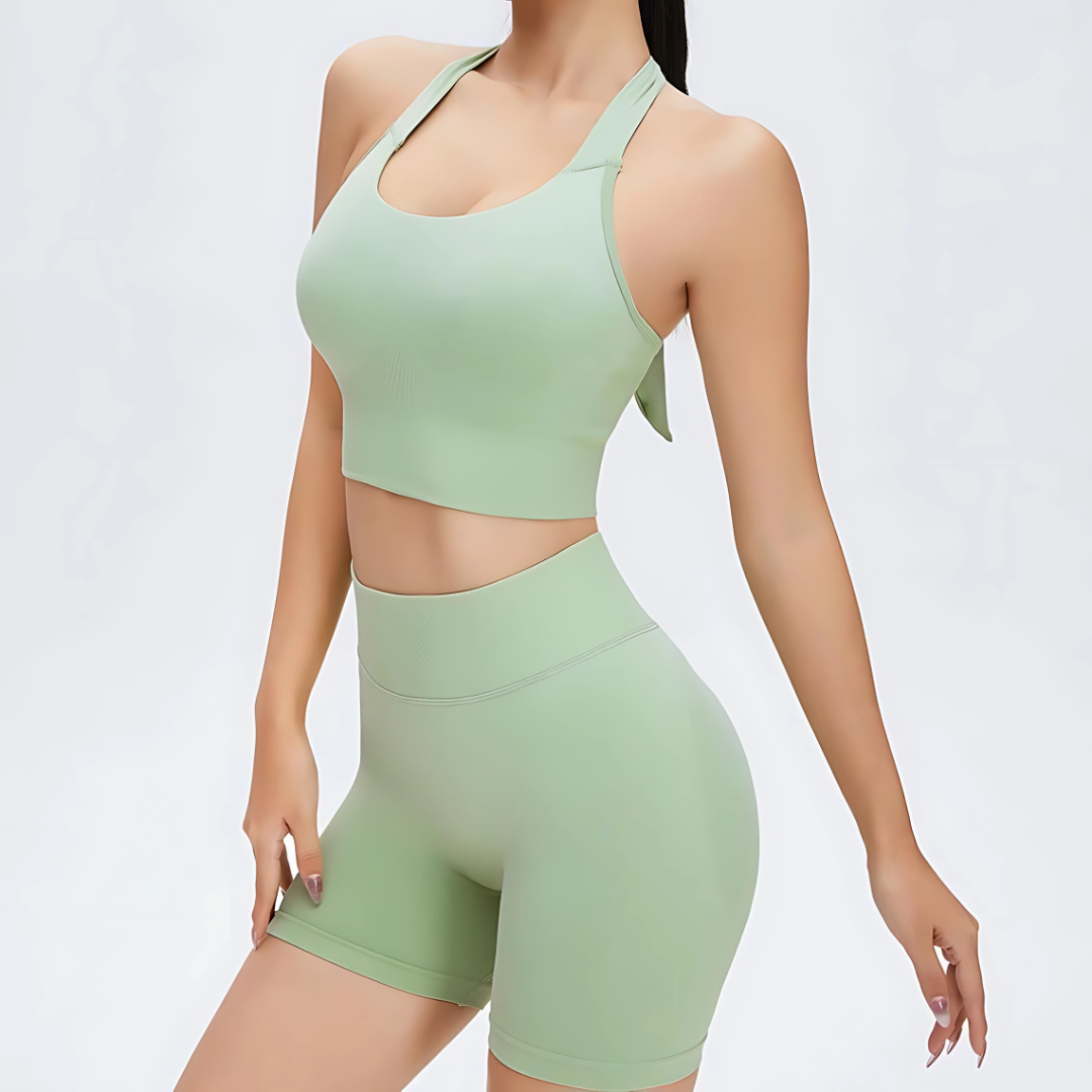 Women’s High Waist Sports Set Gym Shorts & Sports Bra