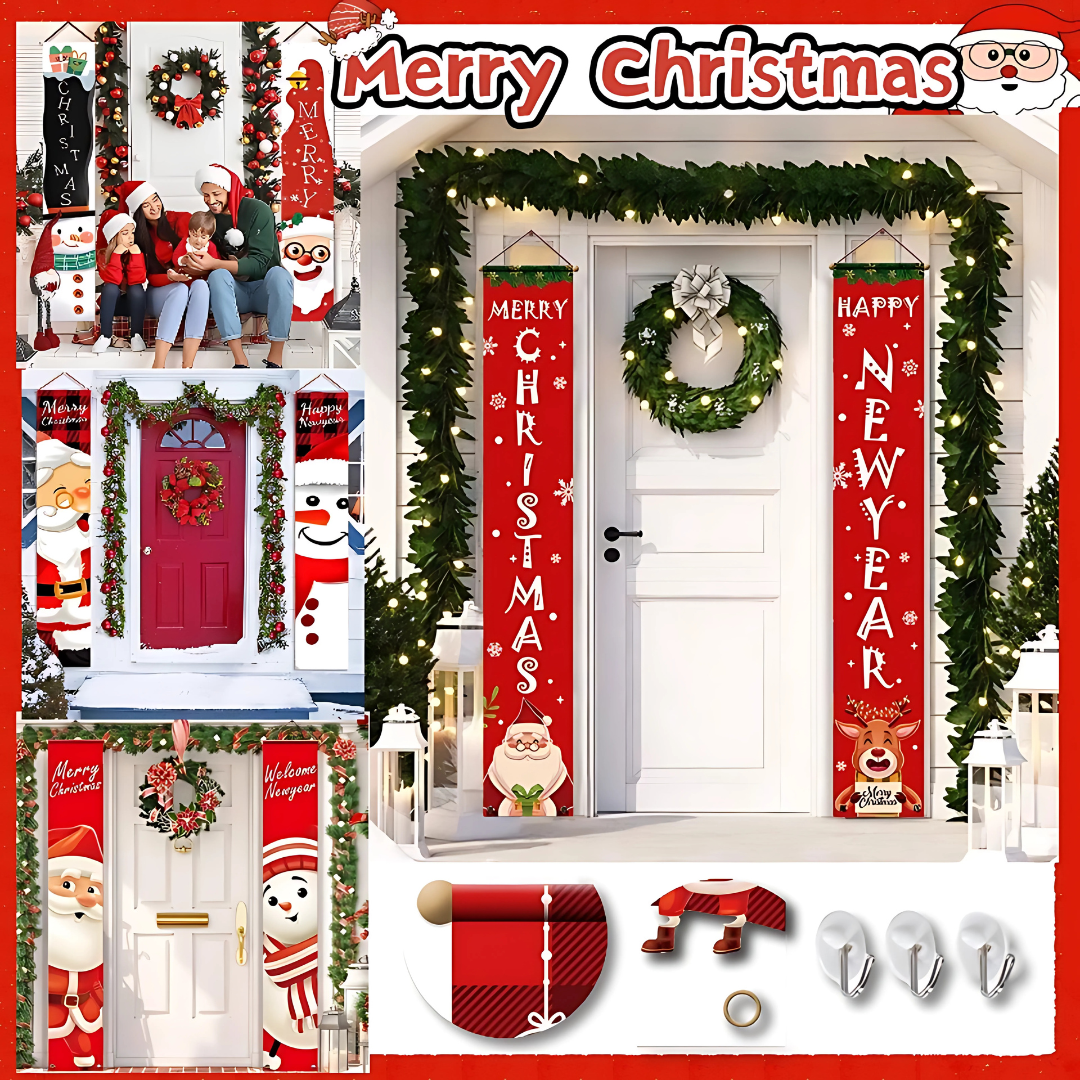 2025 Merry Christmas Porch Sign – Outdoor Decorative Door Banner