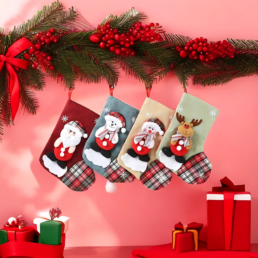 Christmas Stocking Sack Santa, Snowman & Elk Candy Gift Bag