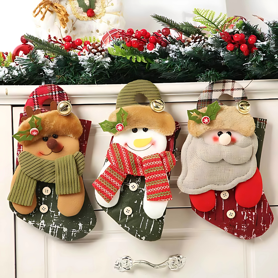 Christmas Stocking Sack Santa, Snowman & Elk Candy Gift Bag