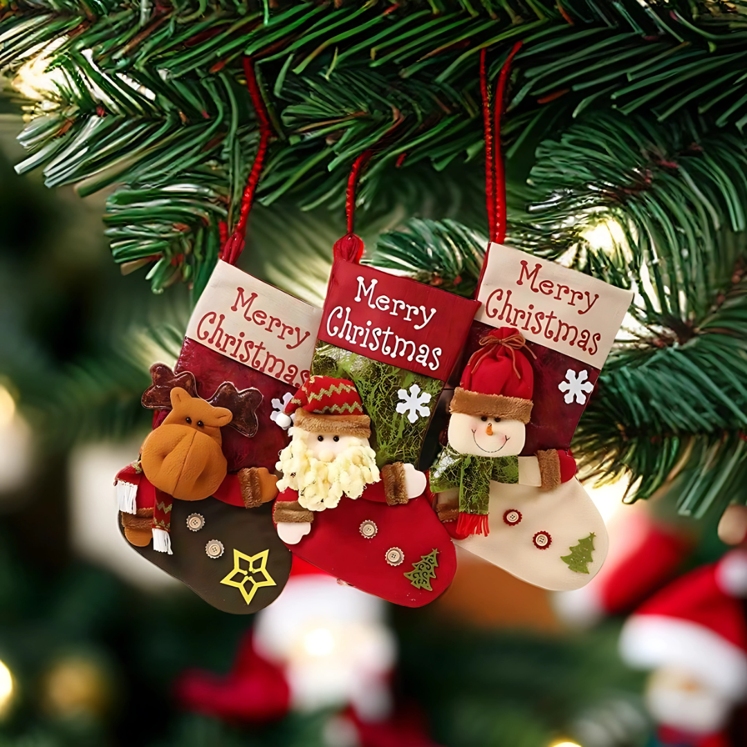Christmas Stocking Sack Santa, Snowman & Elk Candy Gift Bag