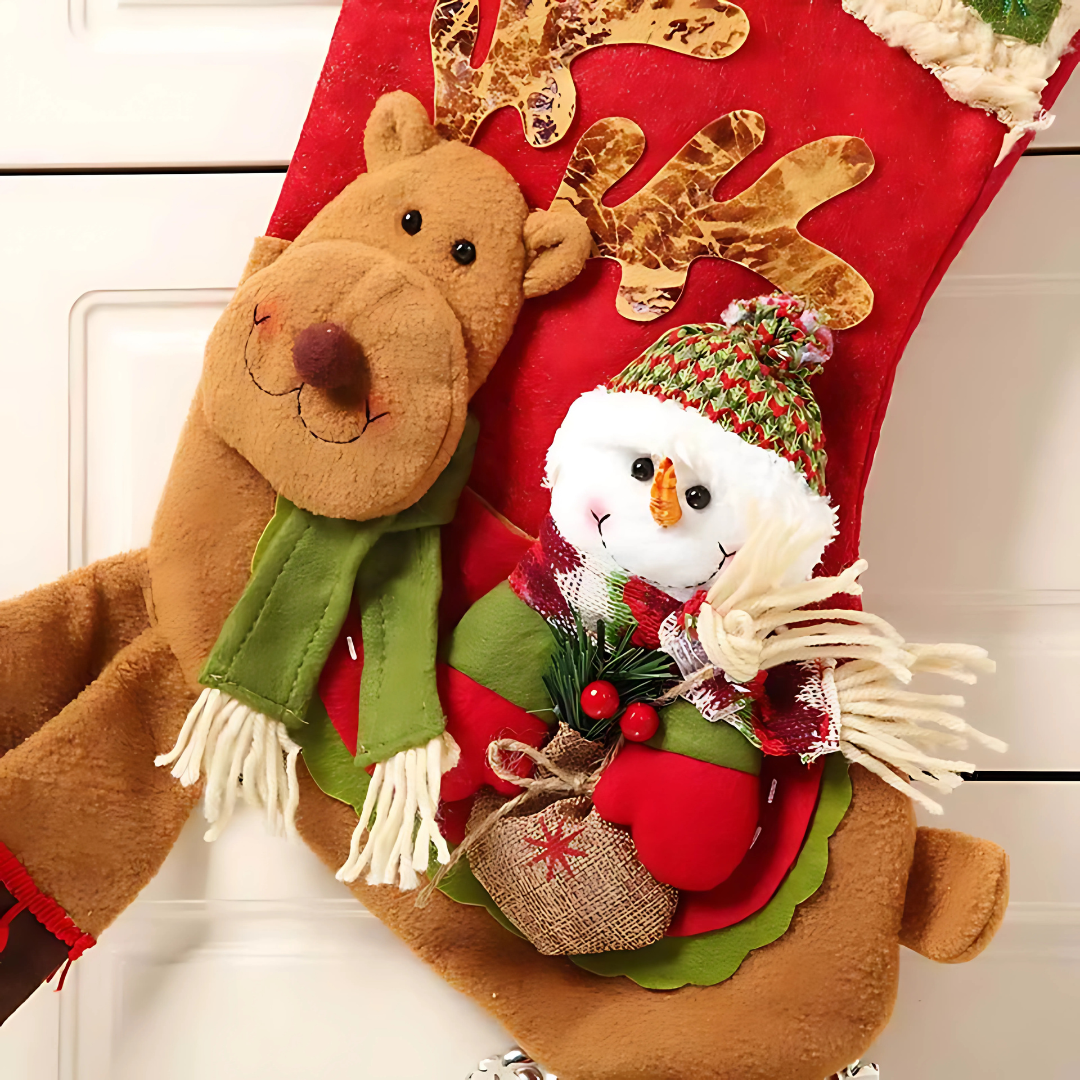 Christmas Stocking Sack Santa, Snowman & Elk Candy Gift Bag