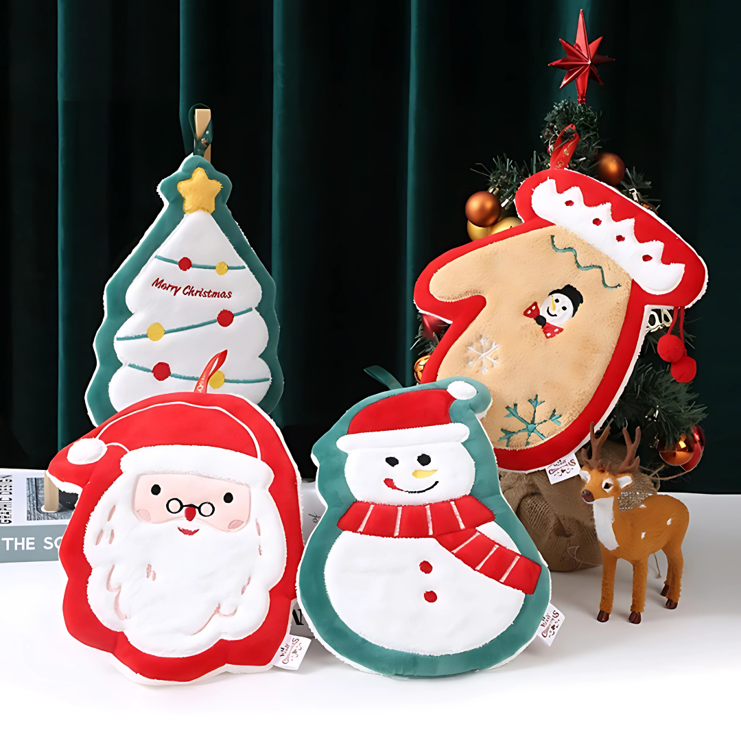 Cute Christmas Coral Velvet Hand Towel Quick Dry Kitchen & Bathroom Towel