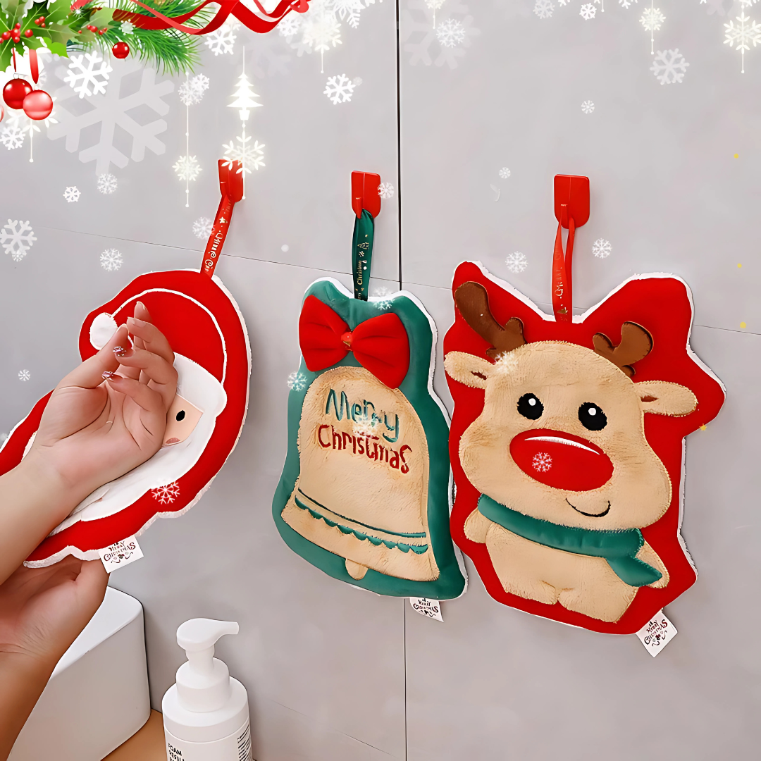Cute Christmas Coral Velvet Hand Towel Quick Dry Kitchen & Bathroom Towel