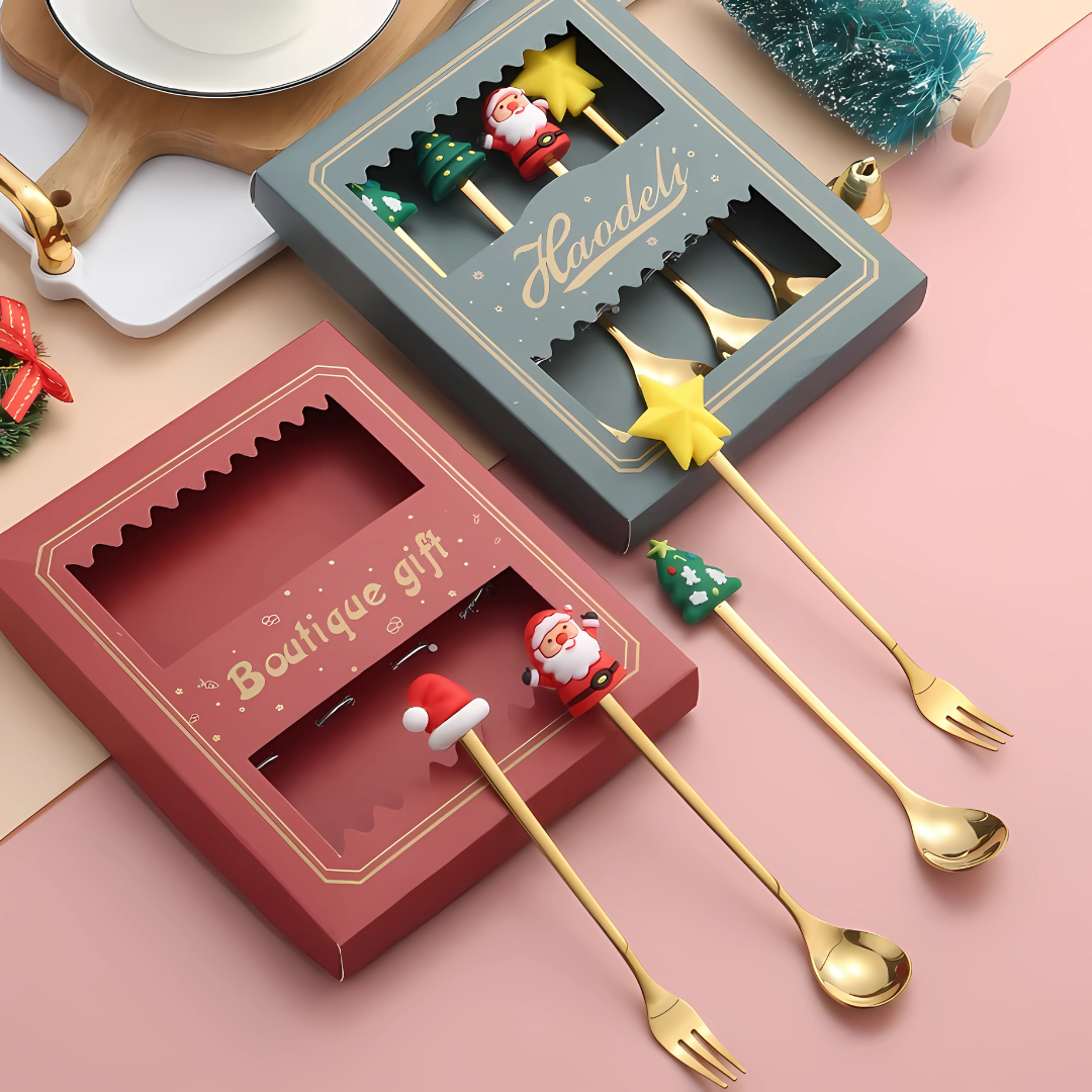 Stainless Steel Christmas Spoon & Fork Gift Set