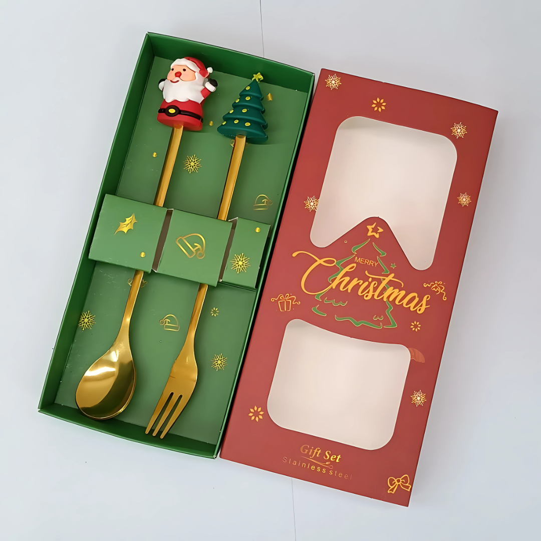 Stainless Steel Christmas Spoon & Fork Gift Set