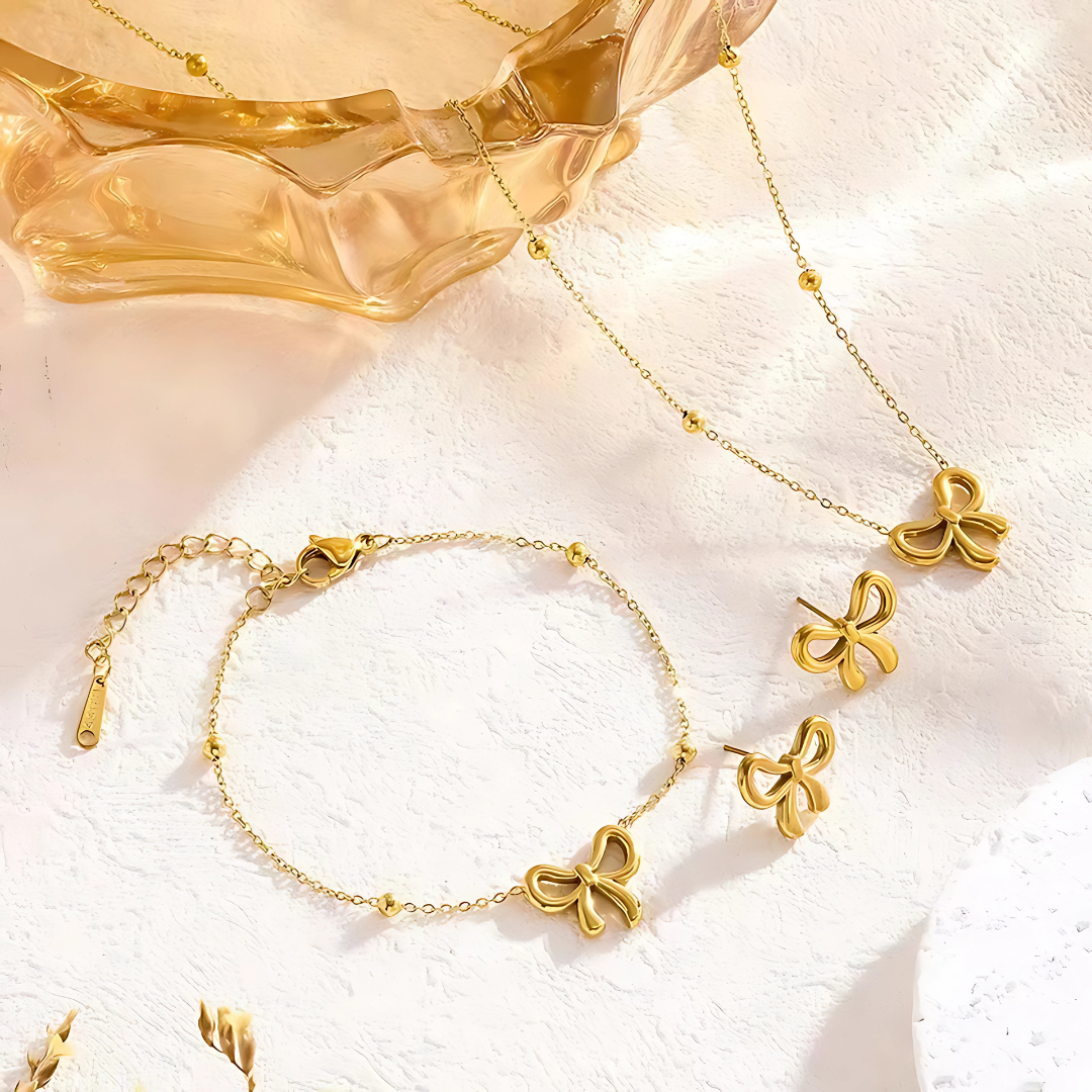 Bow Butterfly Gold Jewelry Set Elegant Fashion Accessories