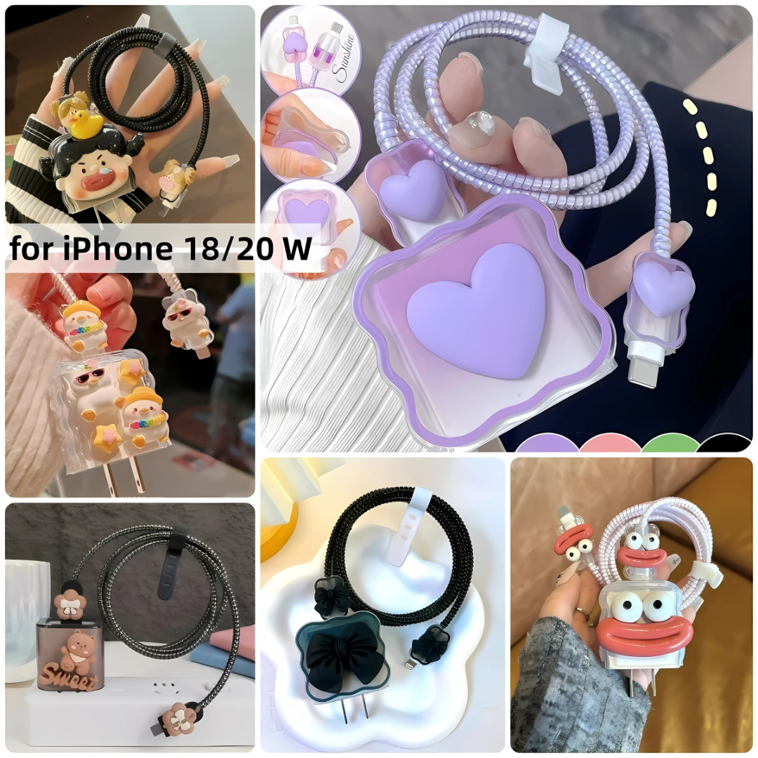 5pcs Cartoon Charger Cable Protector Set for iPhone 18W/20W Charging Cable Cover