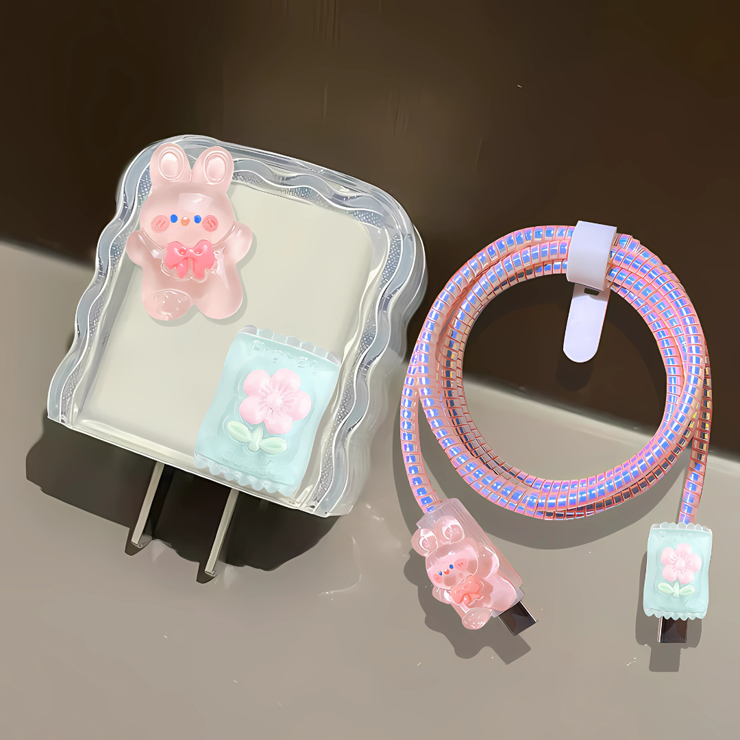 5pcs Cartoon Charger Cable Protector Set for iPhone 18W/20W Charging Cable Cover