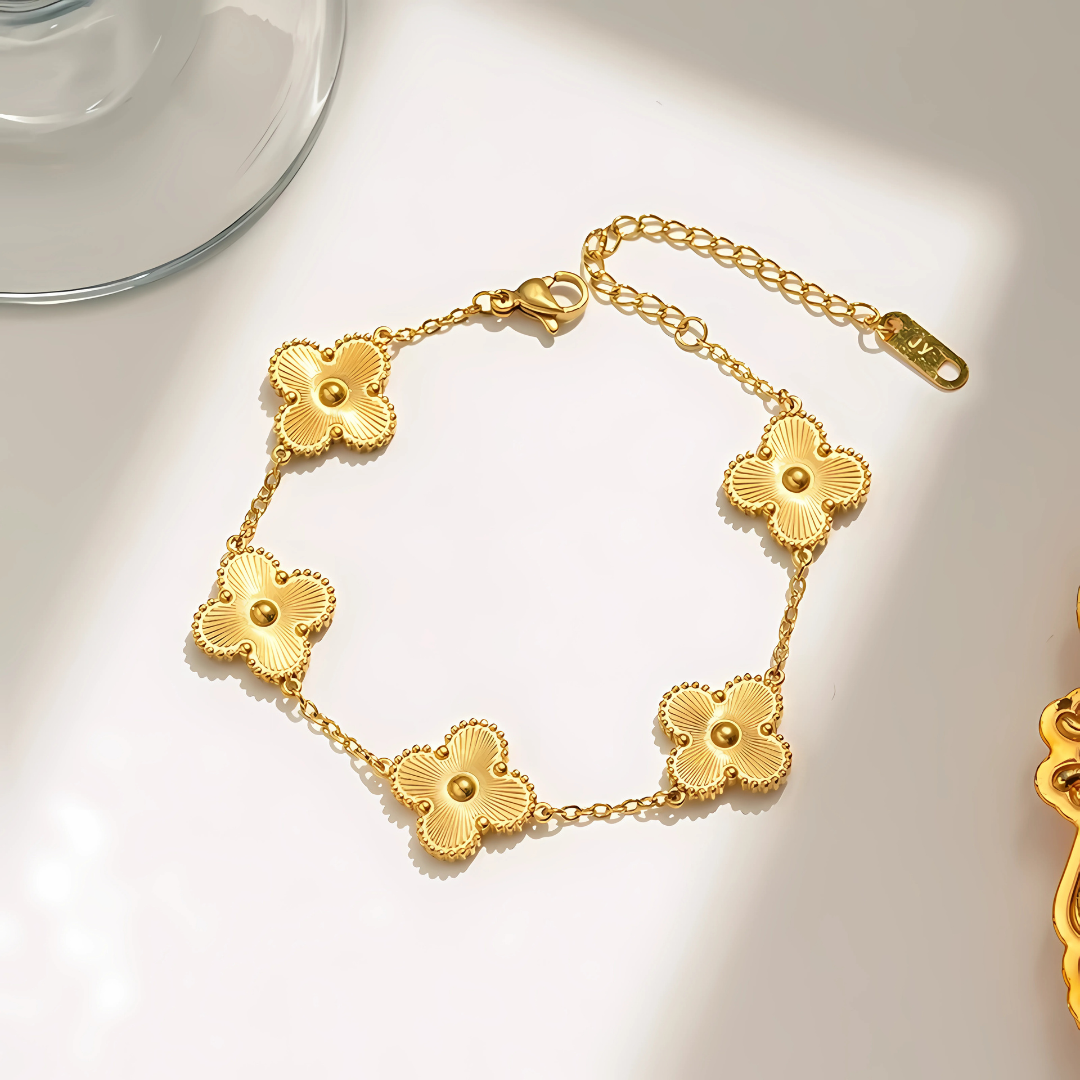 18K Gold Kelly Clover Jewelry Set – Necklace, Bracelet & Earrings for Women