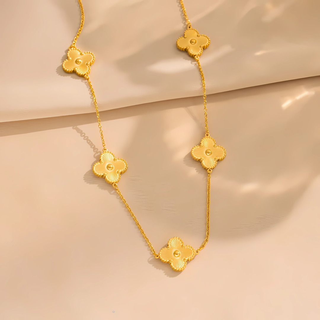 18K Gold Kelly Clover Jewelry Set – Necklace, Bracelet & Earrings for Women