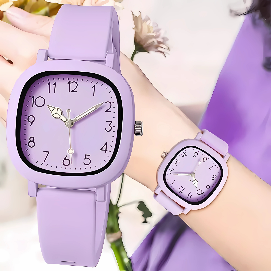 Stylish Square Women’s Watch with Silicone Strap & Sporty Dial