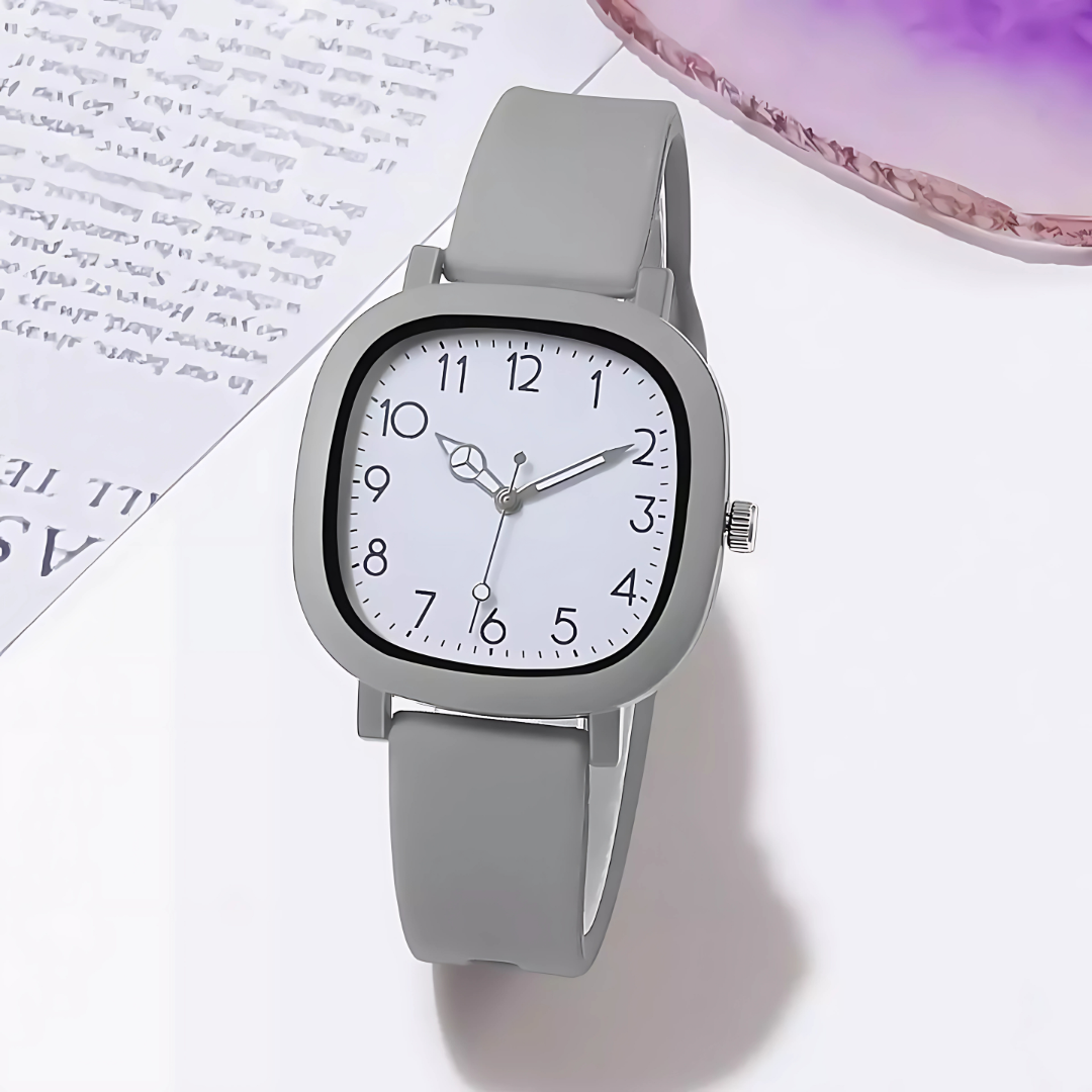 Stylish Square Women’s Watch with Silicone Strap & Sporty Dial