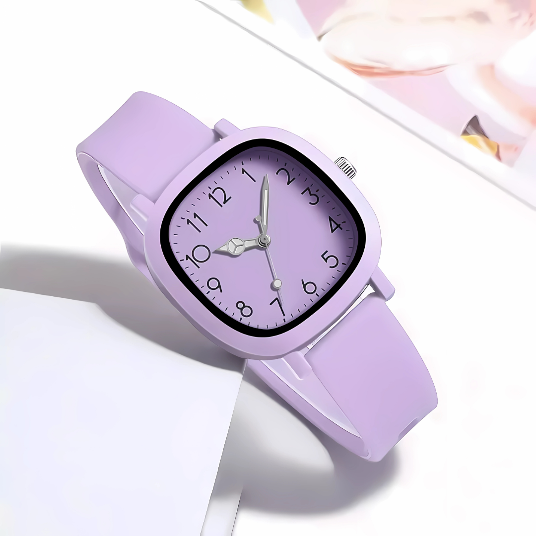 Stylish Square Women’s Watch with Silicone Strap & Sporty Dial