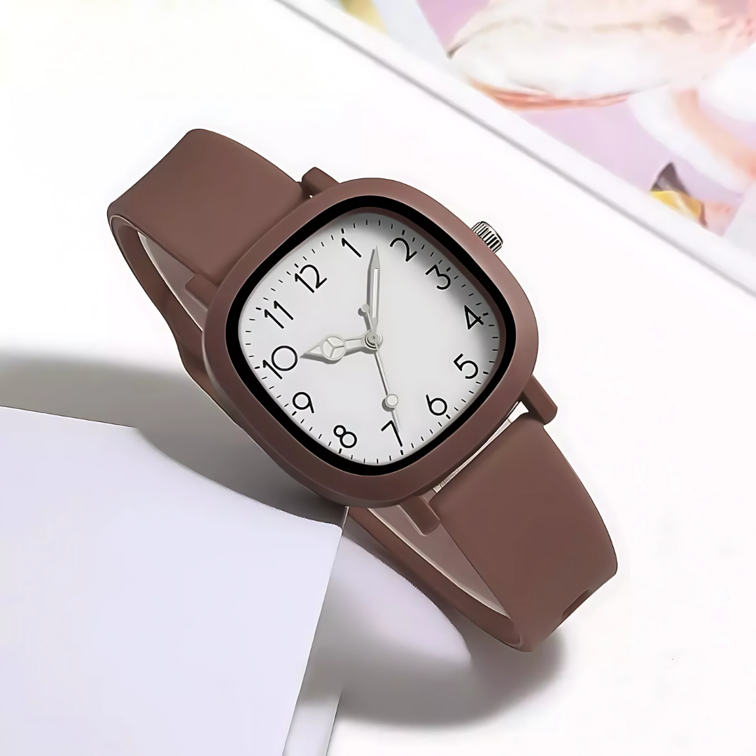 Stylish Square Women’s Watch with Silicone Strap & Sporty Dial