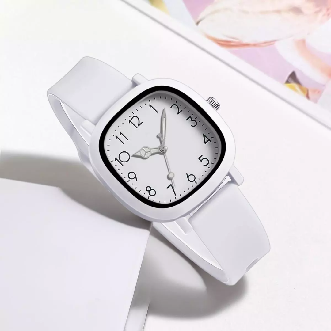 Stylish Square Women’s Watch with Silicone Strap & Sporty Dial