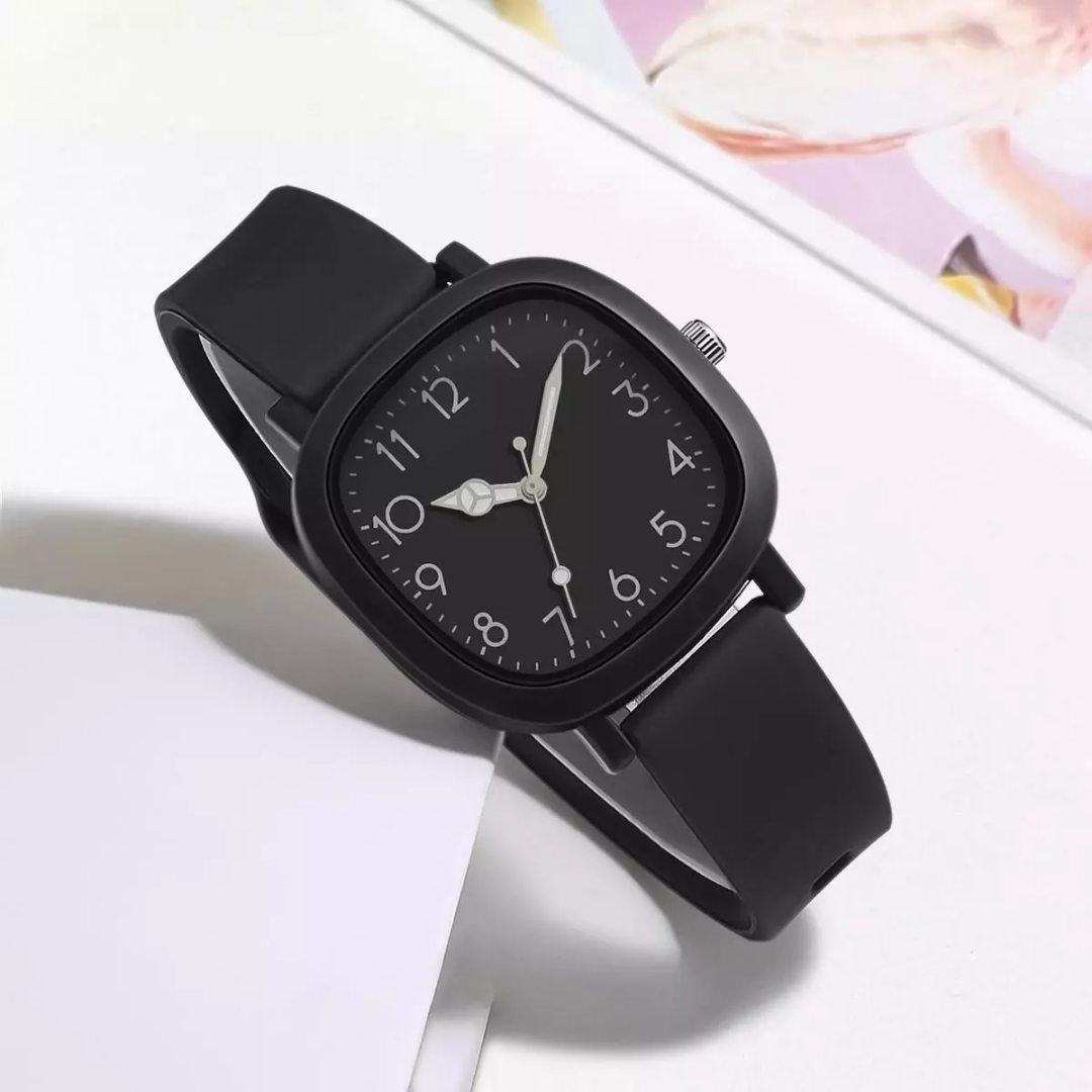 Stylish Square Women’s Watch with Silicone Strap & Sporty Dial