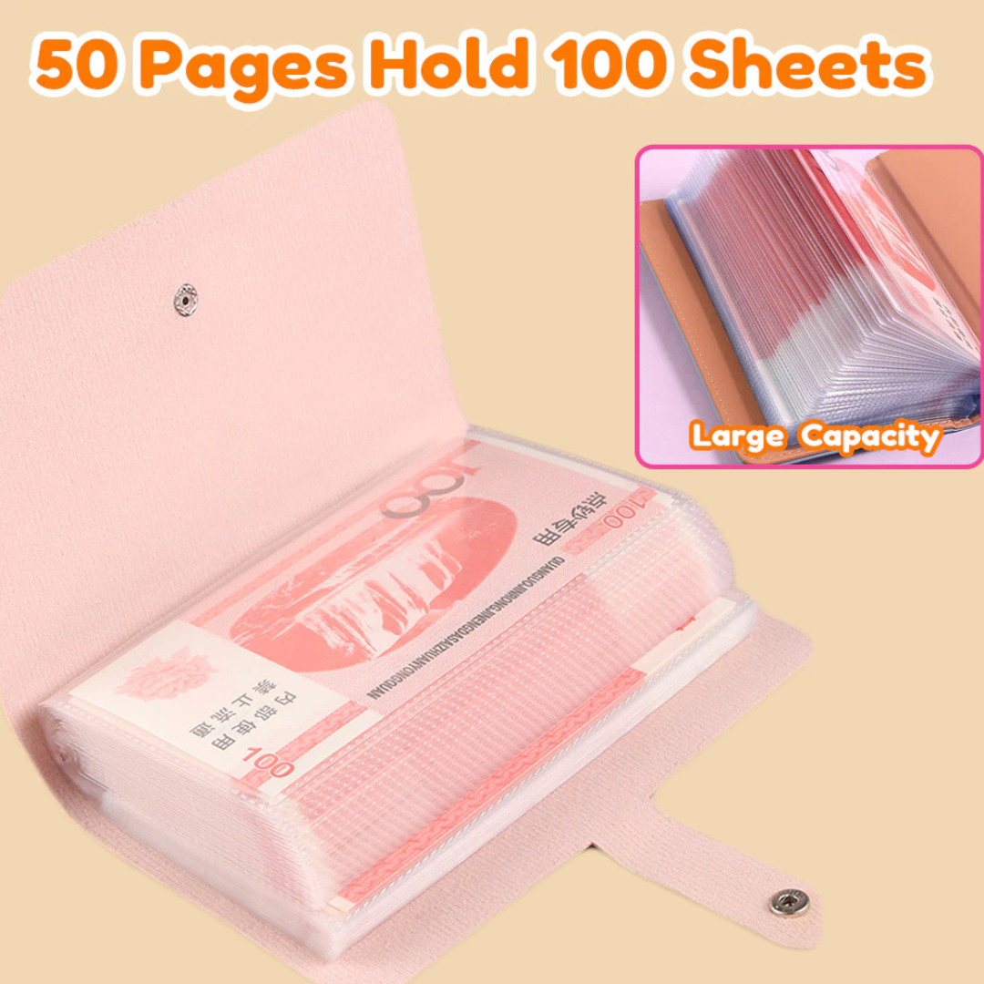 100-Pocket Money Savings Organizer – Book Style Cash Storage Wallet