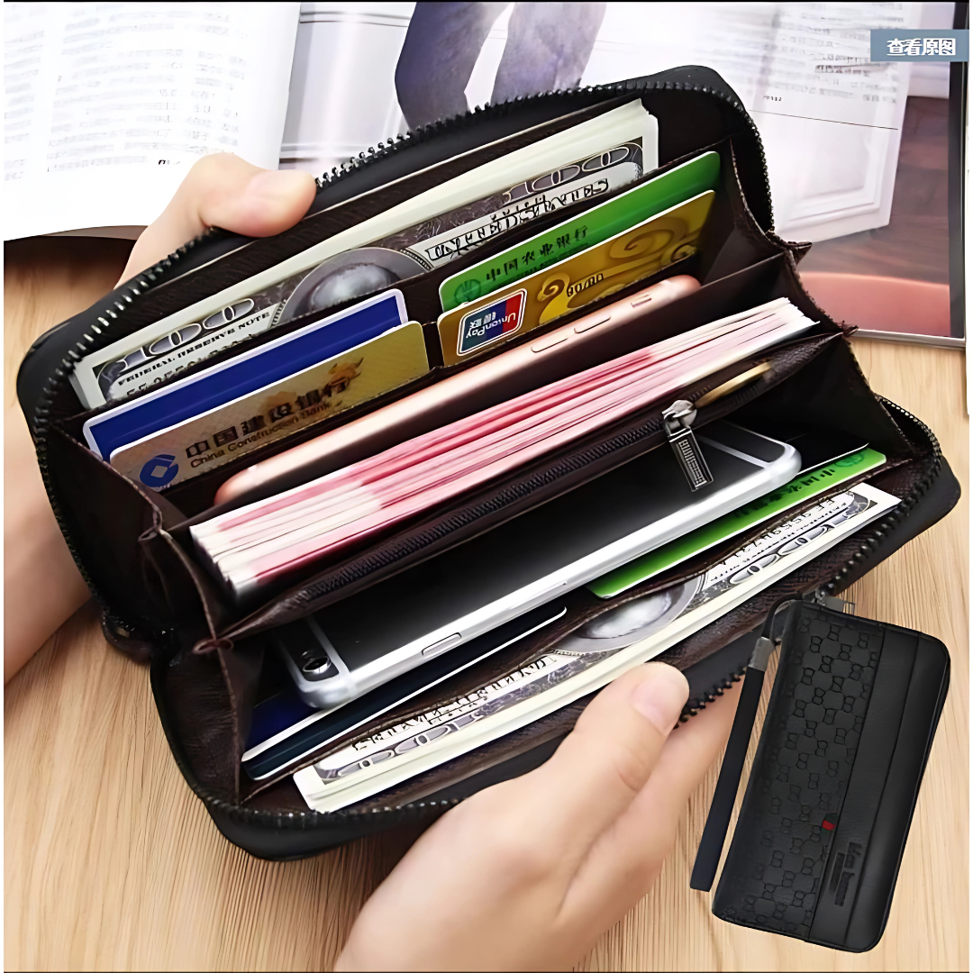 Men’s Long PU Leather Wallet – Slim Card Holder & Organizer