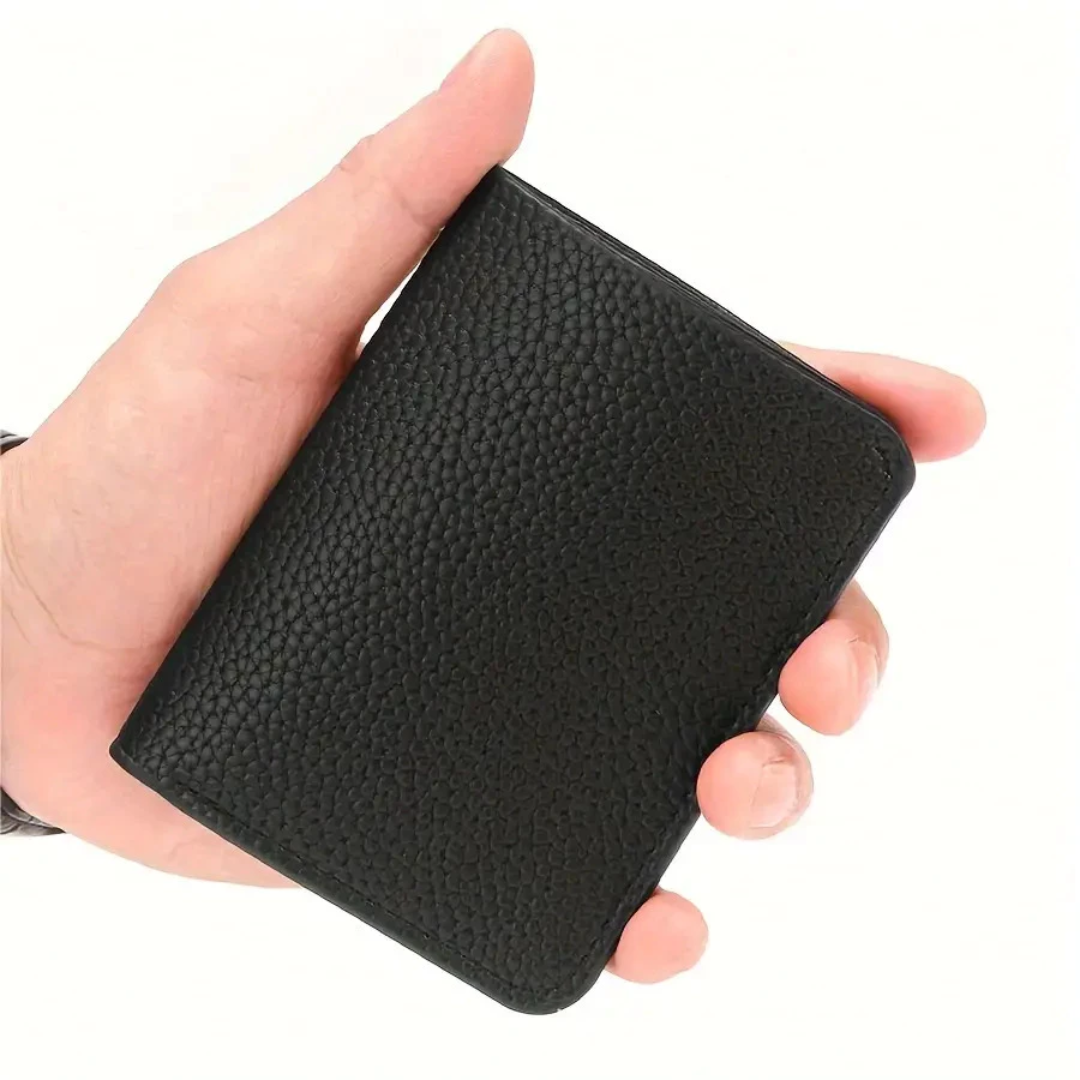 Men’s PU Leather Wallet Lychee Pattern Multi-Card Holder & Money Clip