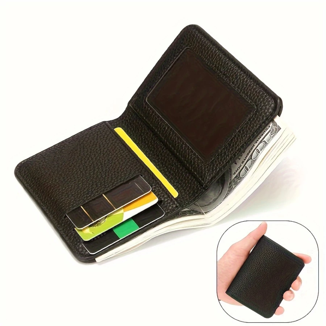 Men’s PU Leather Wallet Lychee Pattern Multi-Card Holder & Money Clip