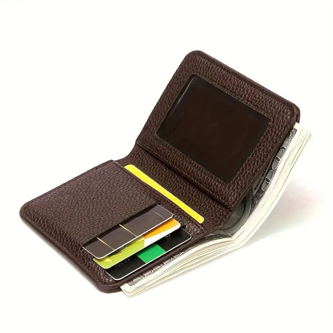 Men’s PU Leather Wallet Lychee Pattern Multi-Card Holder & Money Clip