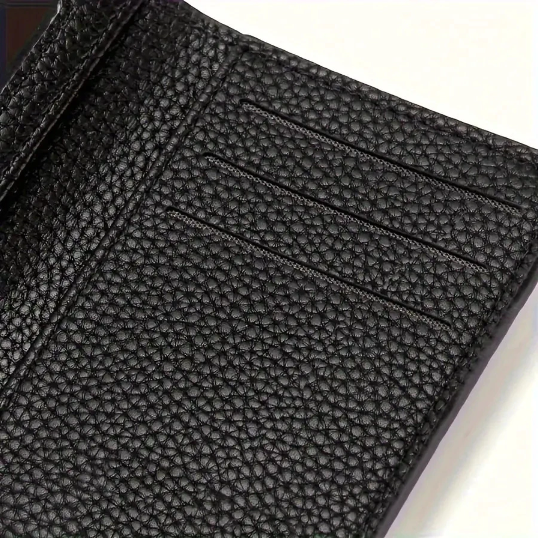 Men’s PU Leather Wallet Lychee Pattern Multi-Card Holder & Money Clip