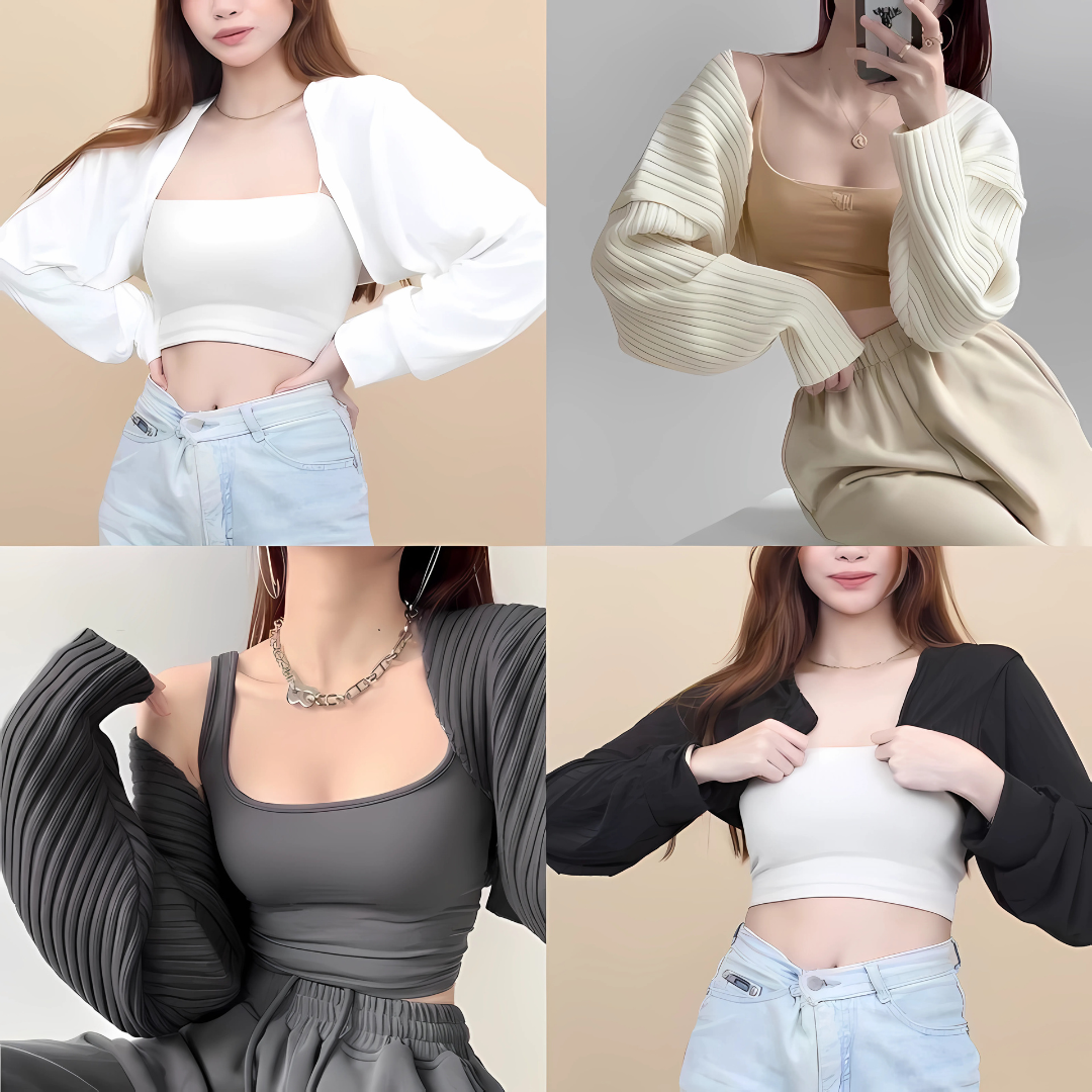 Cardigan Blazer Rib-Knit Long Sleeve Top for Women