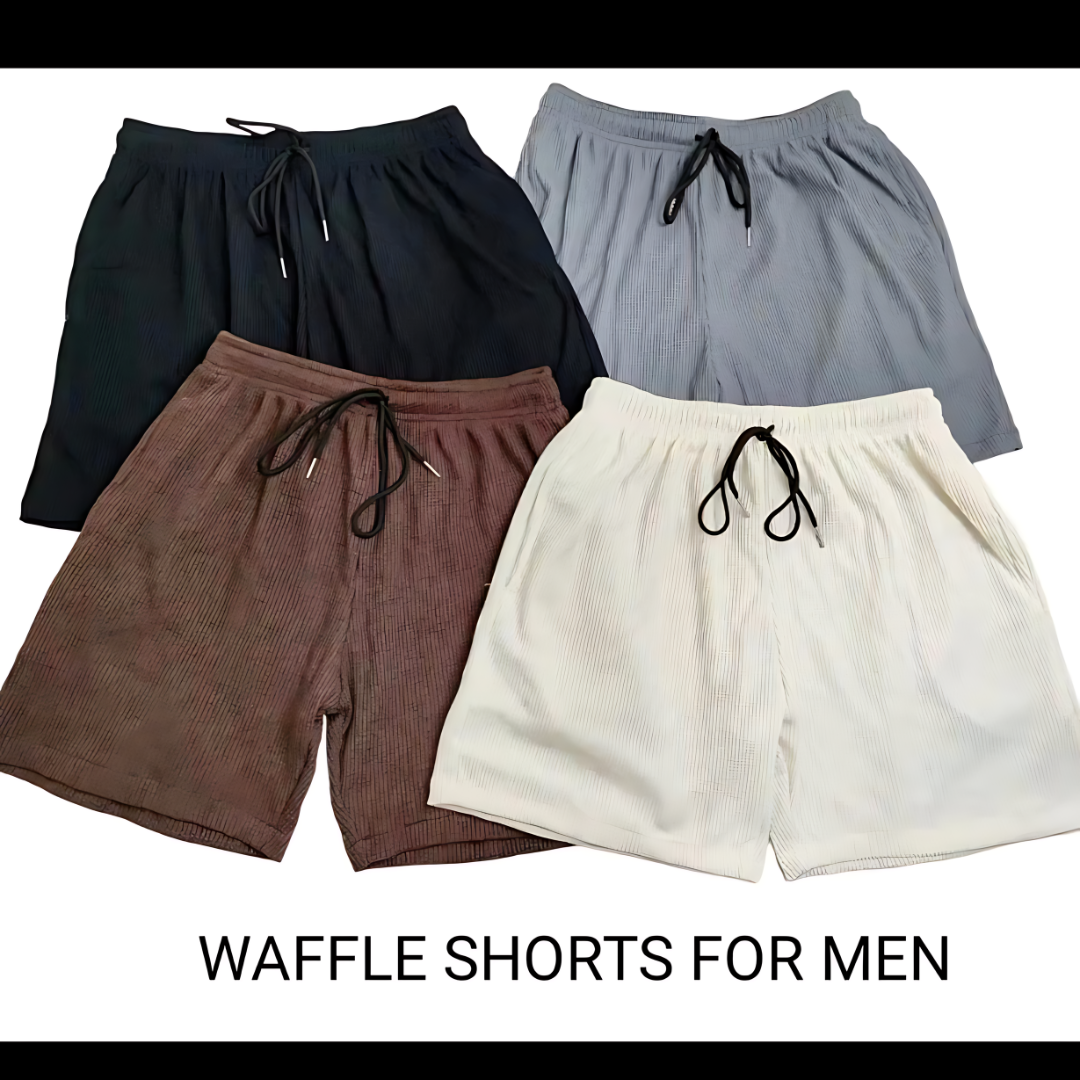 Waffle Shorts for Men with Two Pockets Casual Plain Shorts