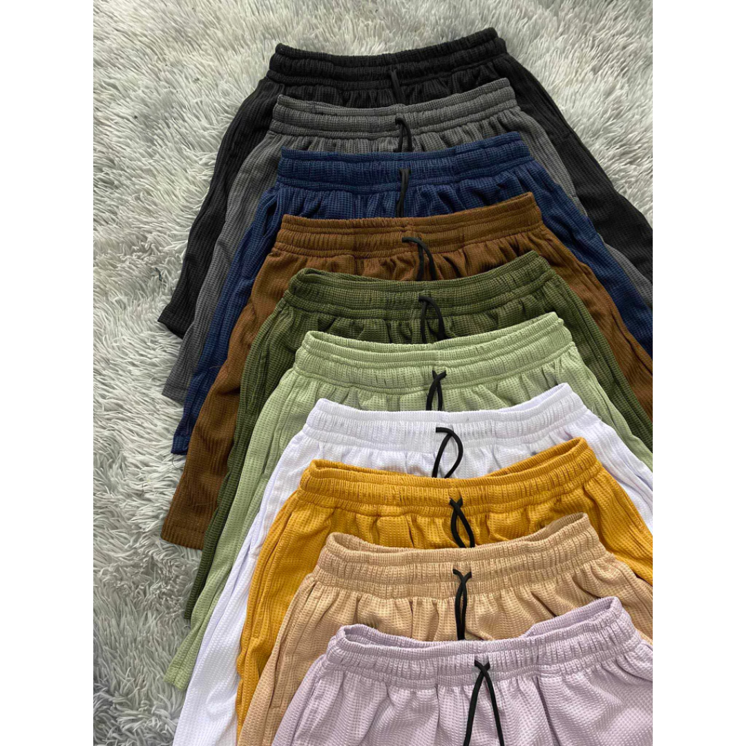 Waffle Shorts for Men with Two Pockets Casual Plain Shorts