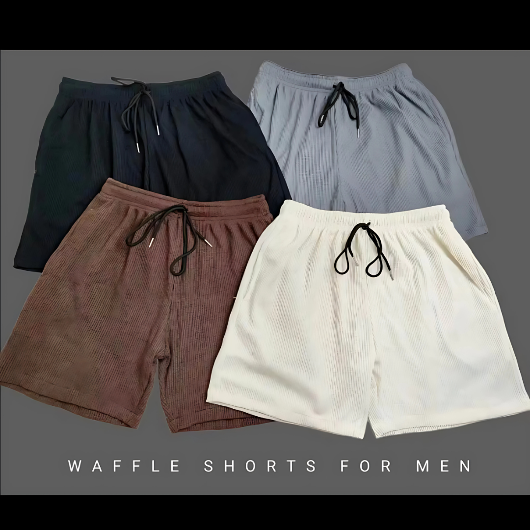 Waffle Shorts for Men with Two Pockets Casual Plain Shorts