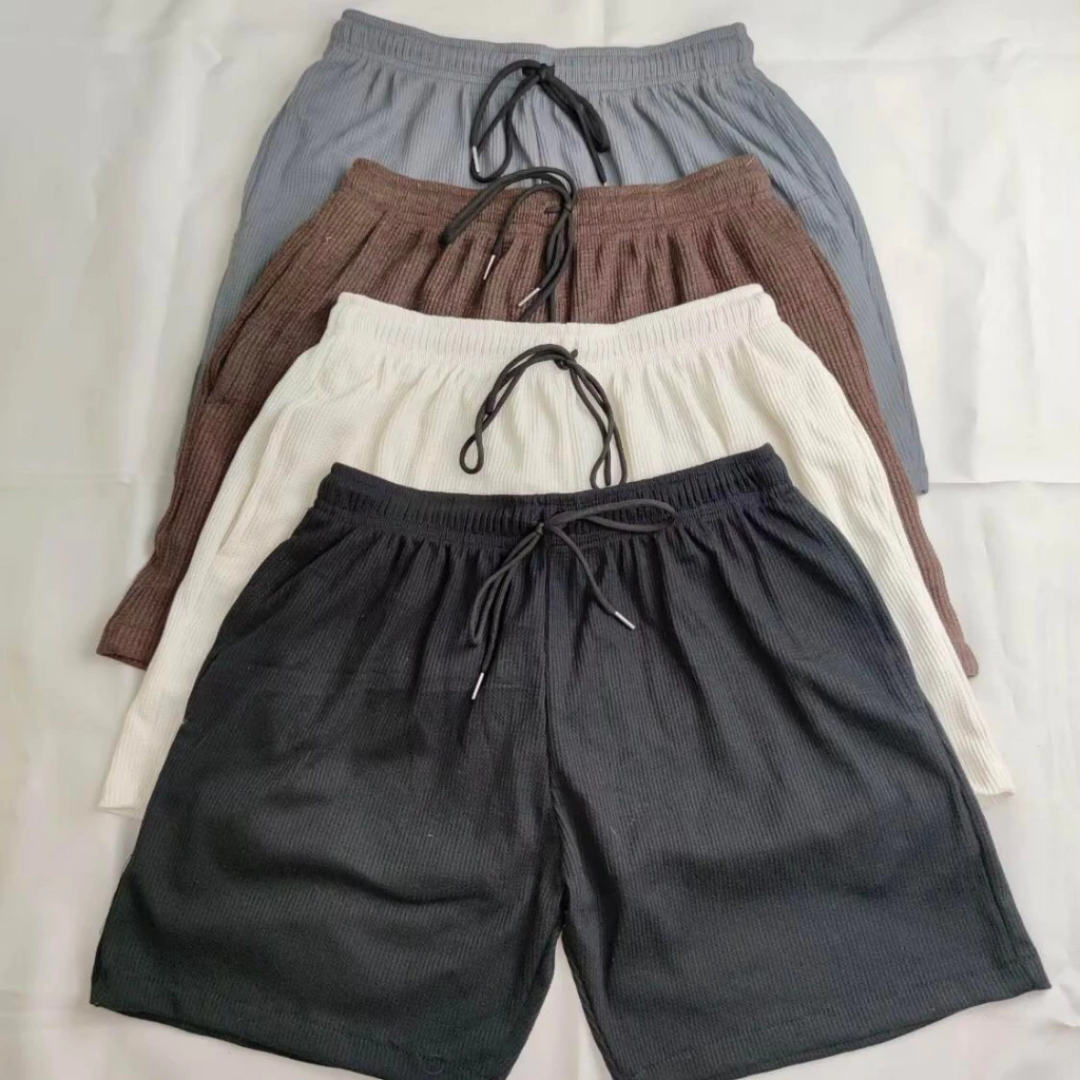 Waffle Shorts for Men with Two Pockets Casual Plain Shorts