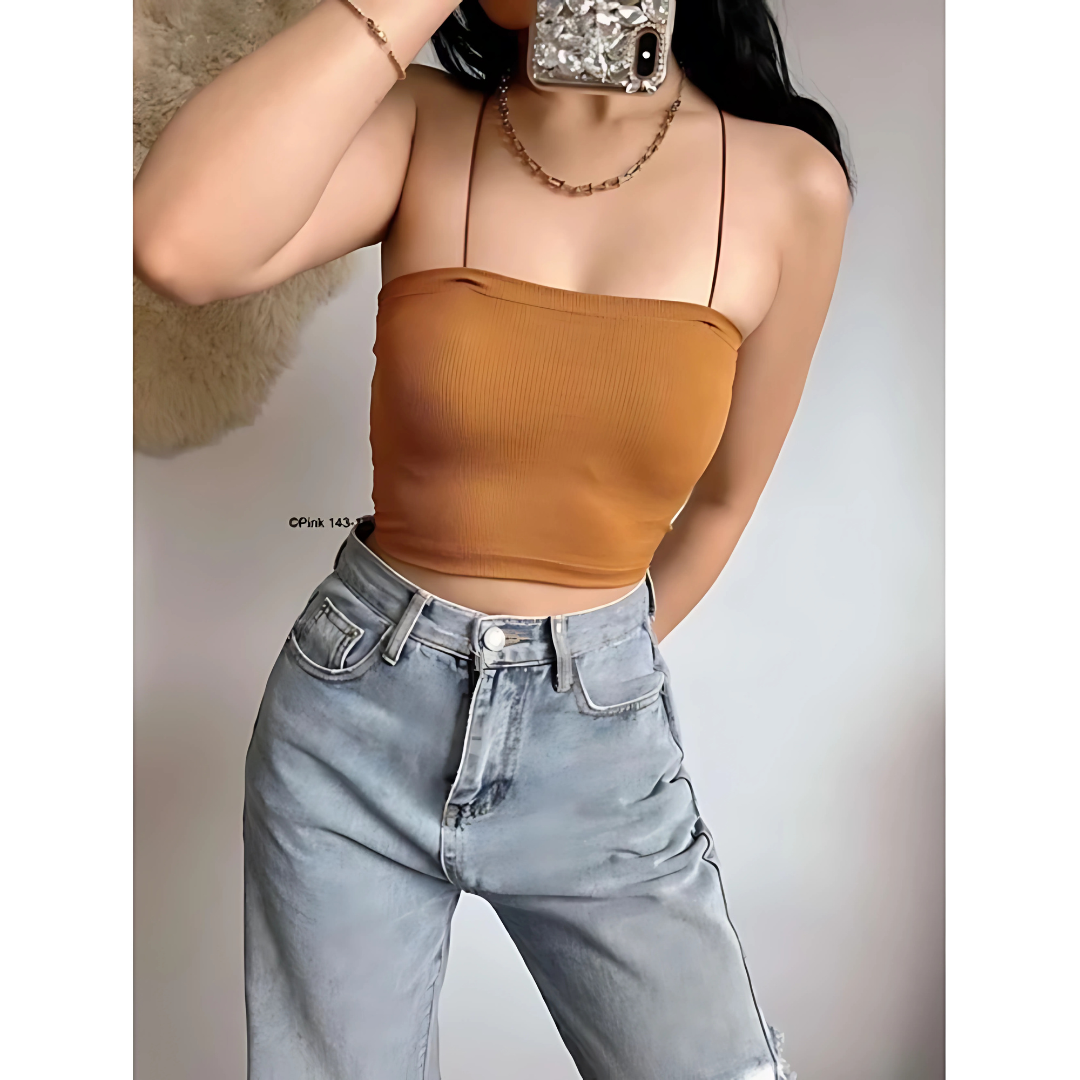 Strappy String Knitted Crop Top for Women