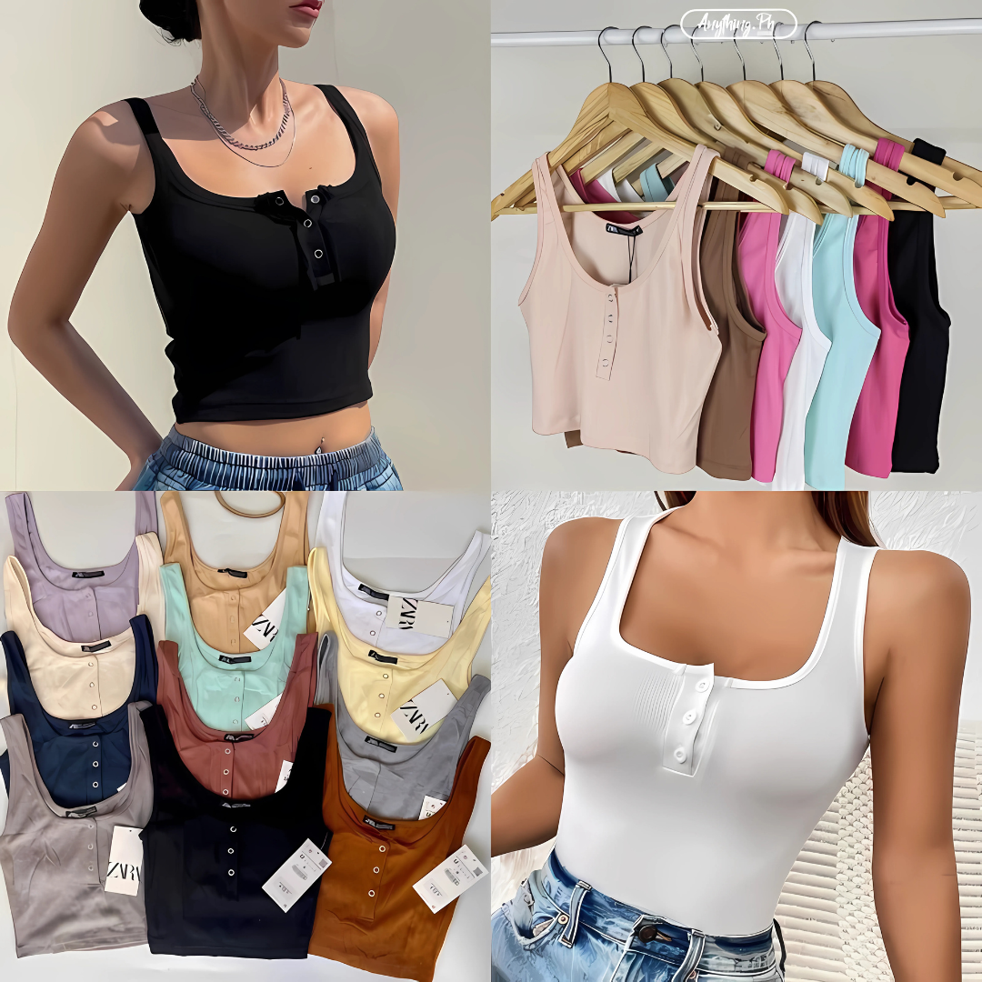 Plain Sando Basic Snap Button Crop Top for Women | Casual Basic Tank Top