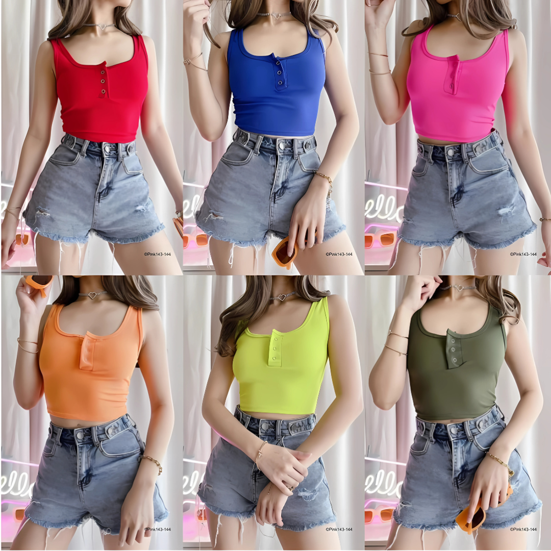Plain Sando Basic Snap Button Crop Top for Women | Casual Basic Tank Top