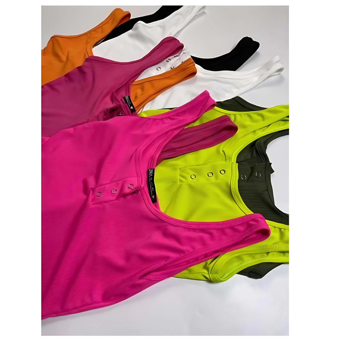 Plain Sando Basic Snap Button Crop Top for Women | Casual Basic Tank Top