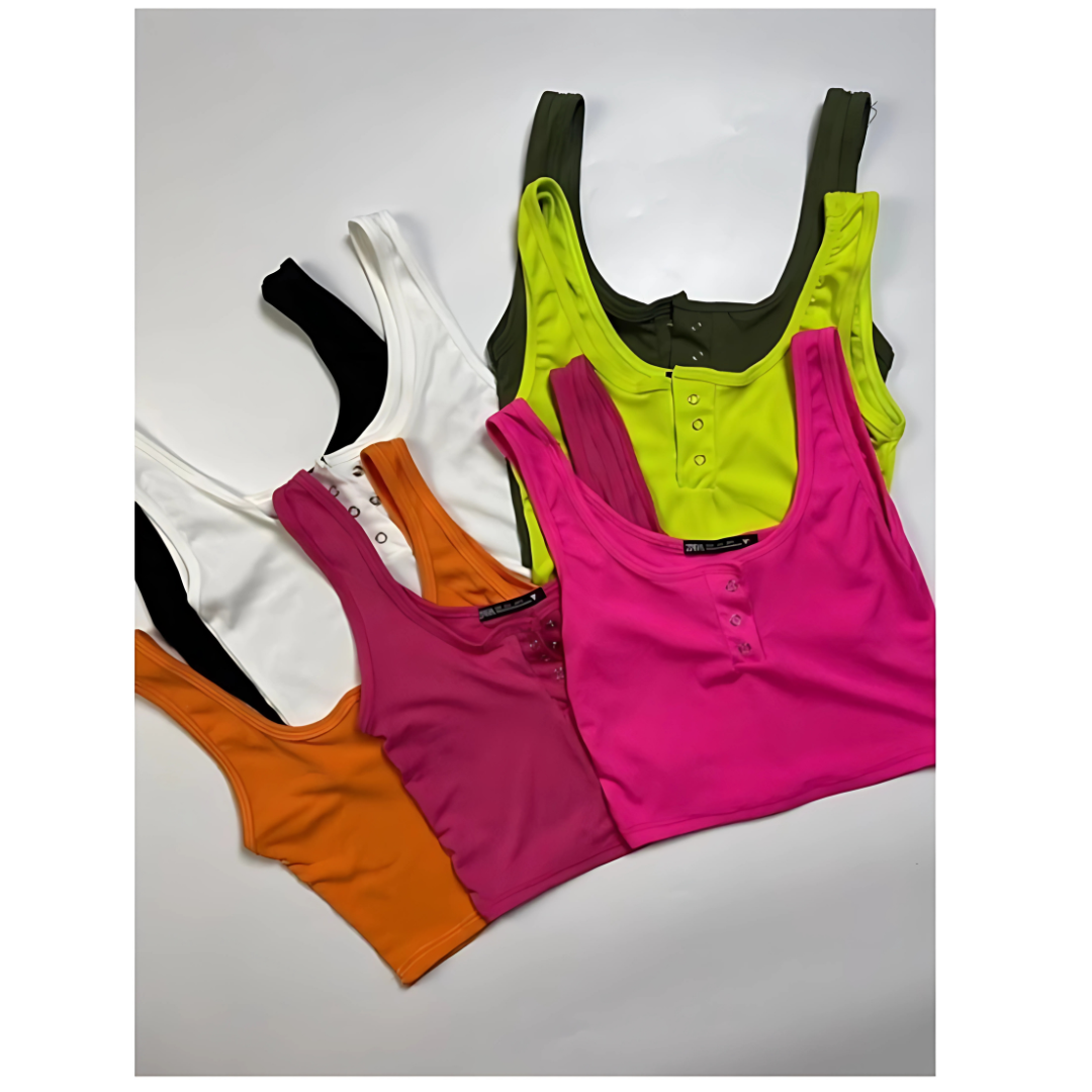 Plain Sando Basic Snap Button Crop Top for Women | Casual Basic Tank Top