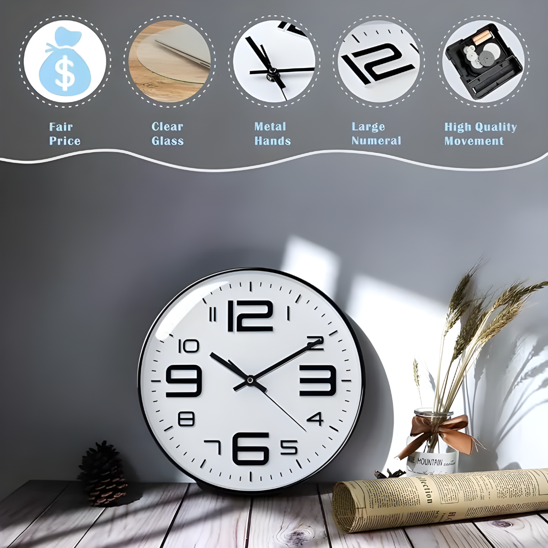 12-Inch Silent 3D Digital Wall Clock Minimalist Home Living Room Decor