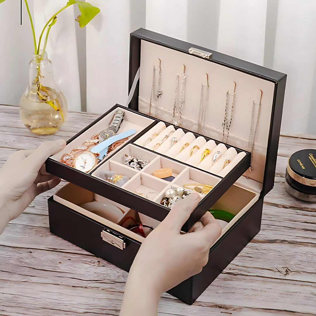 Elegant Jewelry Box with Lock Organizer Waterproof Storage Case